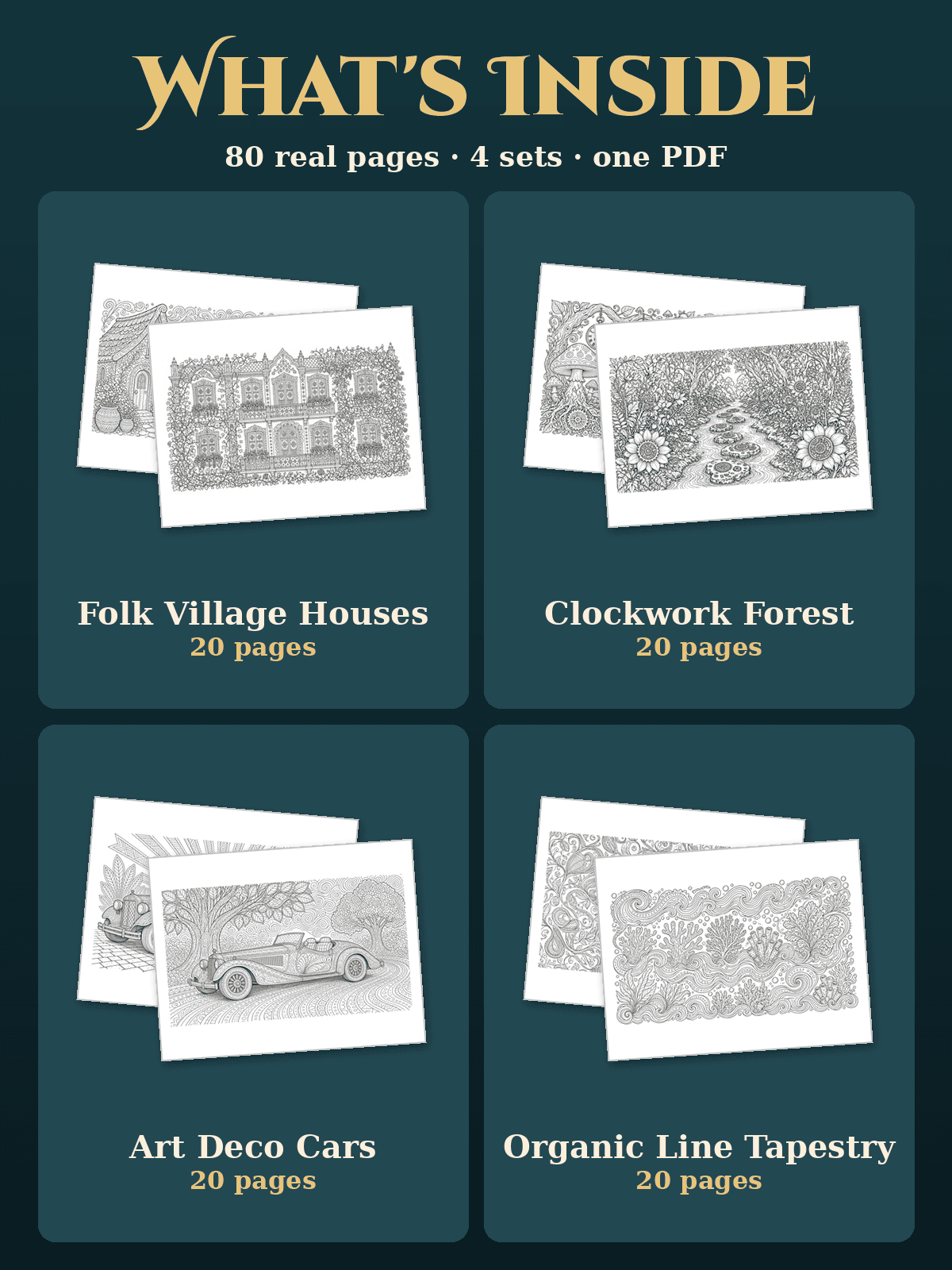 Adult Folk Art Coloring Mega Bundle (4 Books, 80 Pages) preview 2