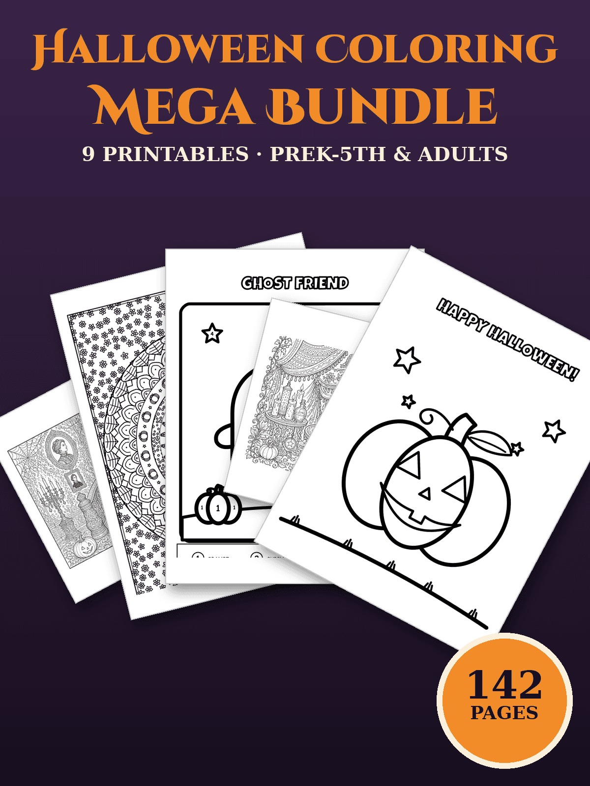 Preview of Halloween Coloring Pages Mega Bundle | Classroom Activities, Color by Number, Bookmarks | PreK-5th & Adults