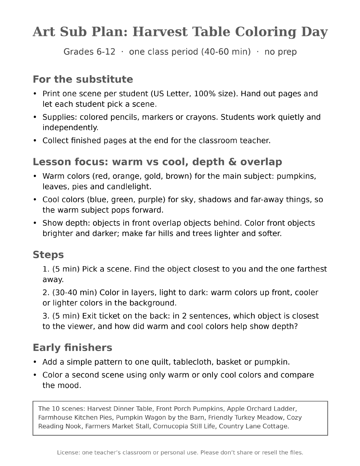 Holiday Coloring Pages for Teens & Adults Bundle: 6 Art Sub Plans (Halloween, Fall, Thanksgiving, 3 Christmas Sets) preview 3