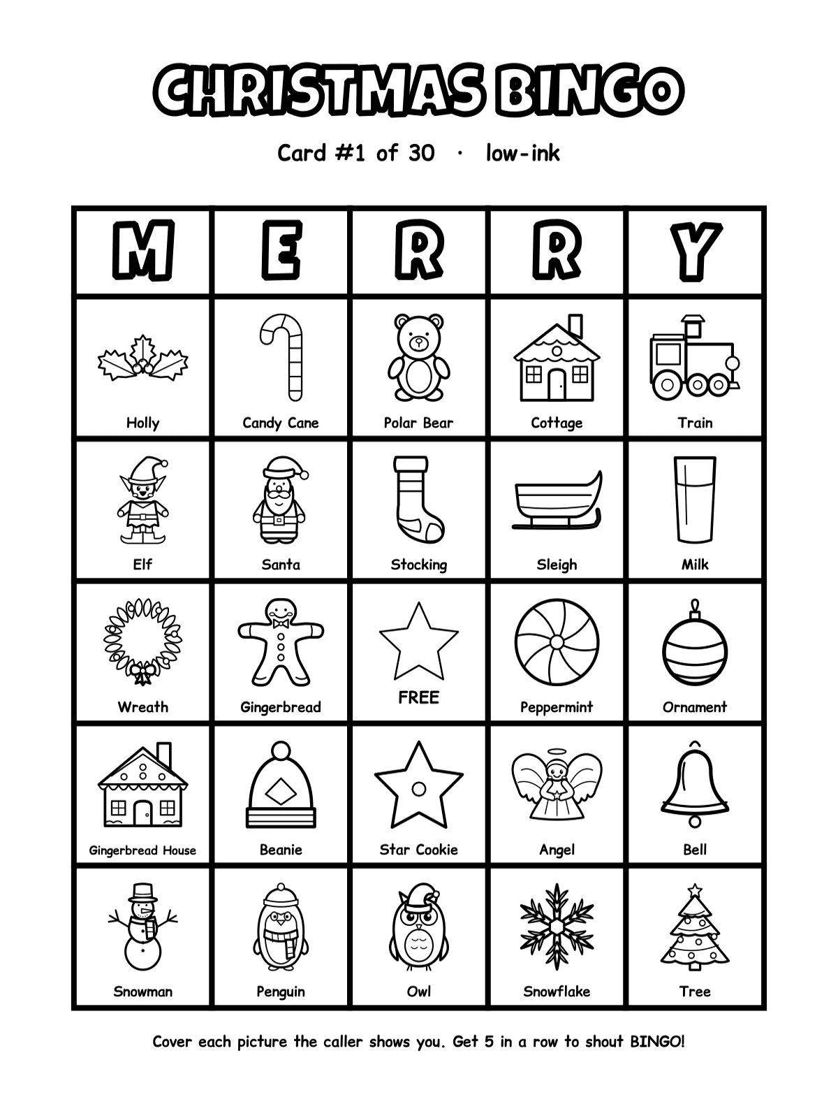 Christmas Bingo: 30 Unique Picture Cards + Calling Cards (Color & Low-Ink, Ages 4+) preview 4