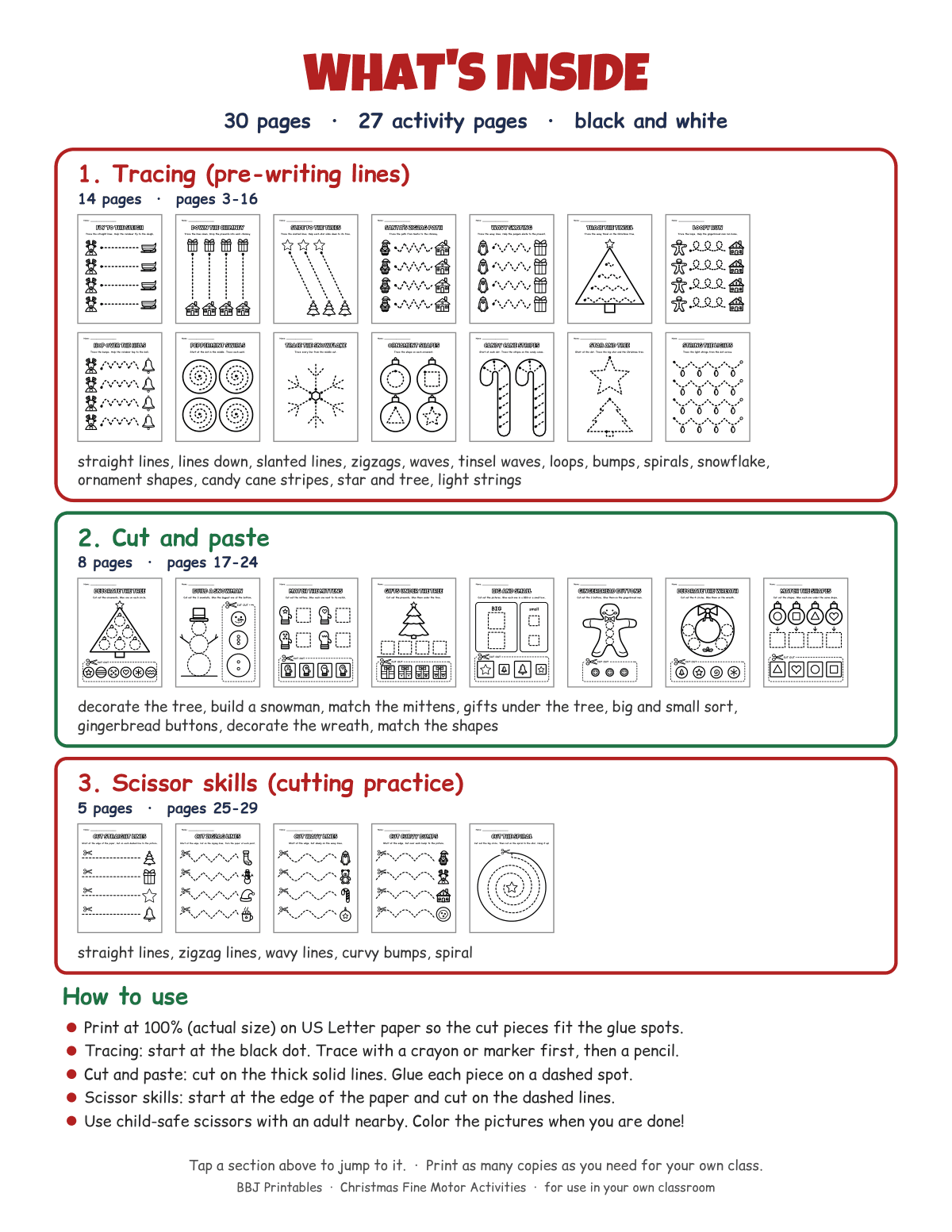 Christmas Fine Motor Activities: Tracing Lines, Cut & Paste and Scissor Skills, 27 Activity Pages (PreK–K) preview 2