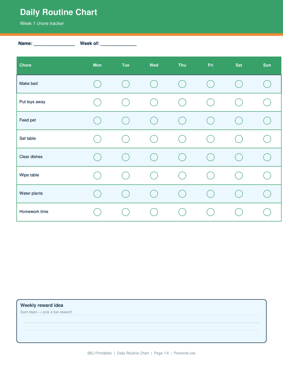 Preview of Daily Routine Chart