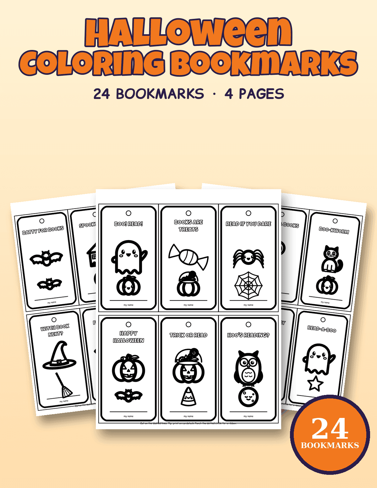 Preview of Halloween Coloring Bookmarks (24 Bookmarks, 4 Pages)
