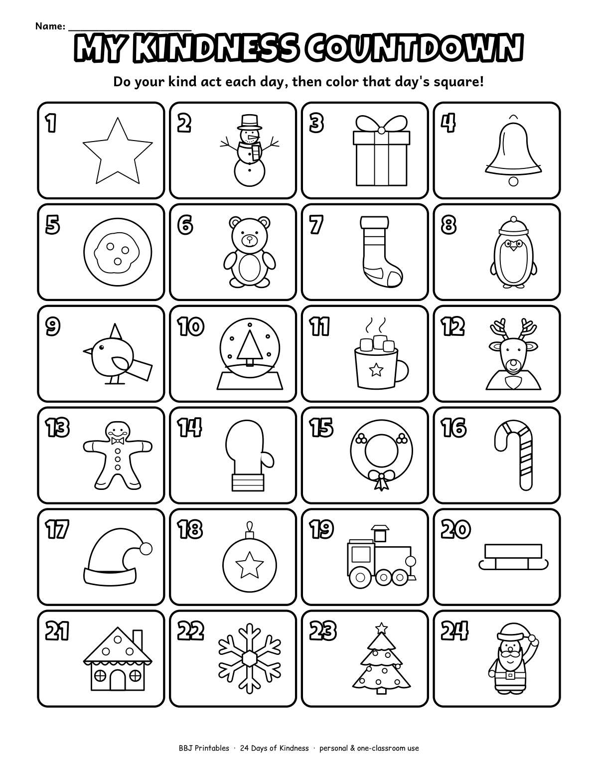 24 Days of Kindness Christmas Advent Calendar for Kids: Coloring Countdown, PreK-2, 30 Pages preview 2