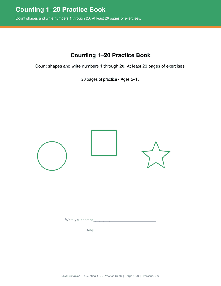 Preview of Counting 1–20 Practice Book