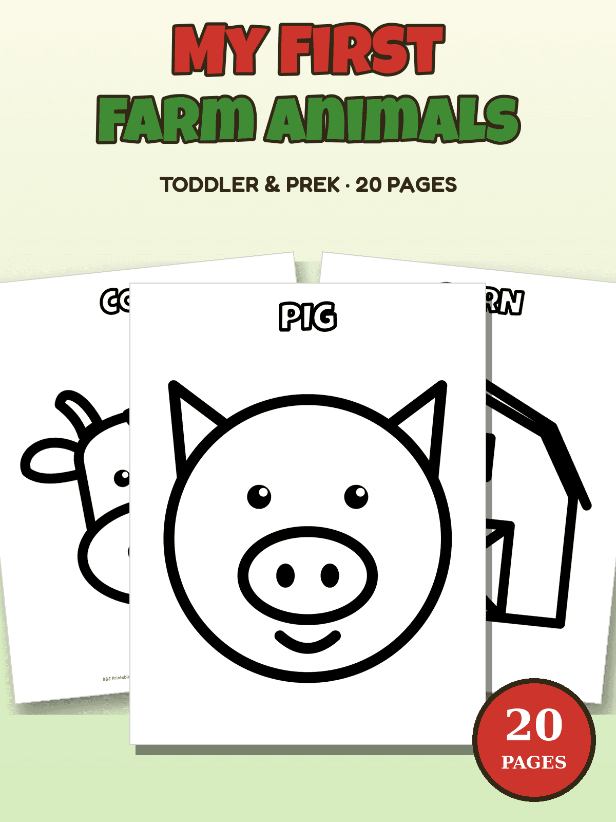 Preview of My First Farm Animals Coloring Pages: Toddler & PreK, 20 Big Thick-Line Pages