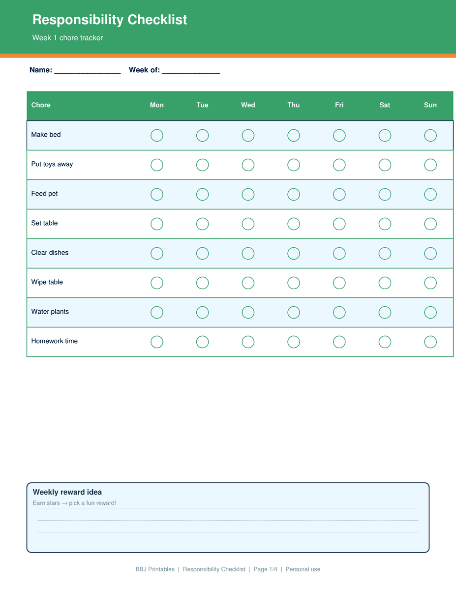 Preview of Responsibility Checklist