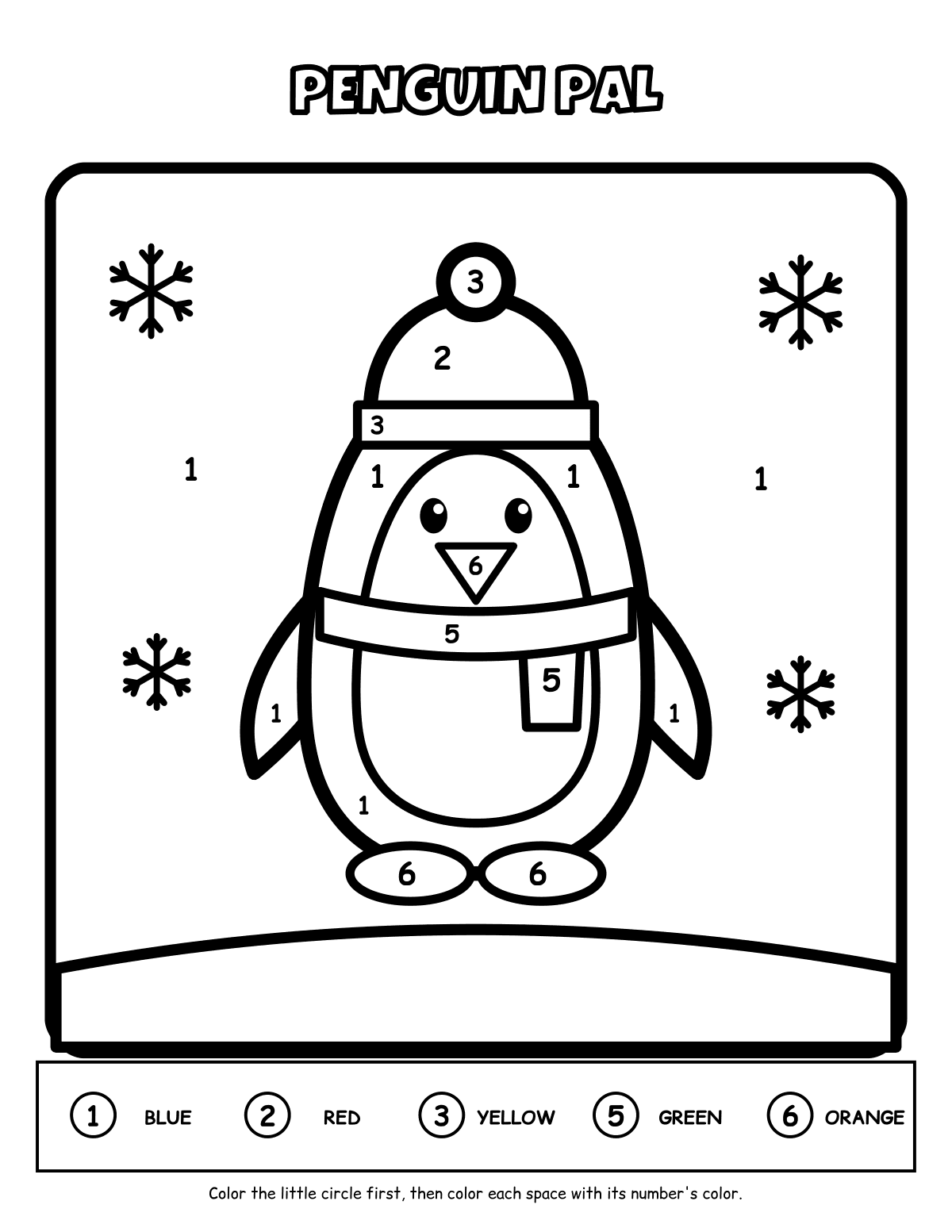 Winter Color by Number 1–6: Snowman, Penguin & More, 12 Pages + Answer Keys (PreK–2) preview 2