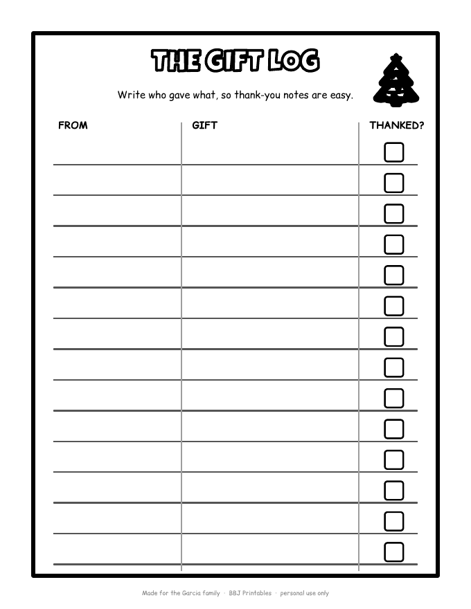 Sample: Gift log