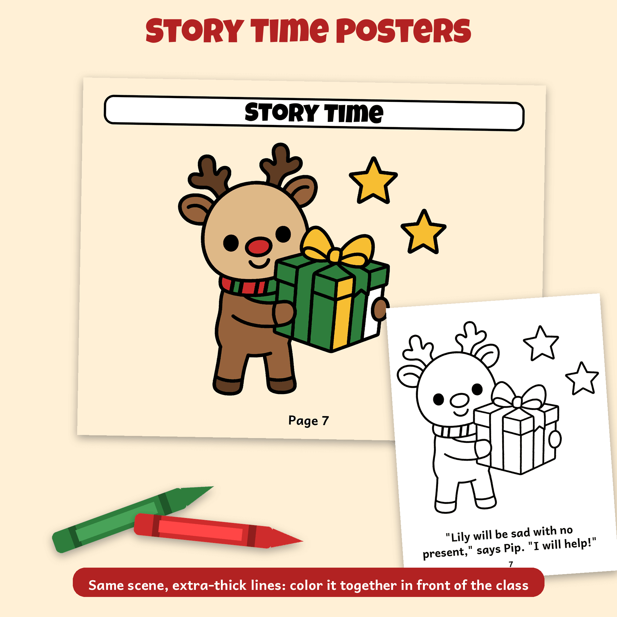 Pip and the Lost Present — Classroom Christmas Coloring Storybook (Read-Along + Teacher Guide) sample page 2