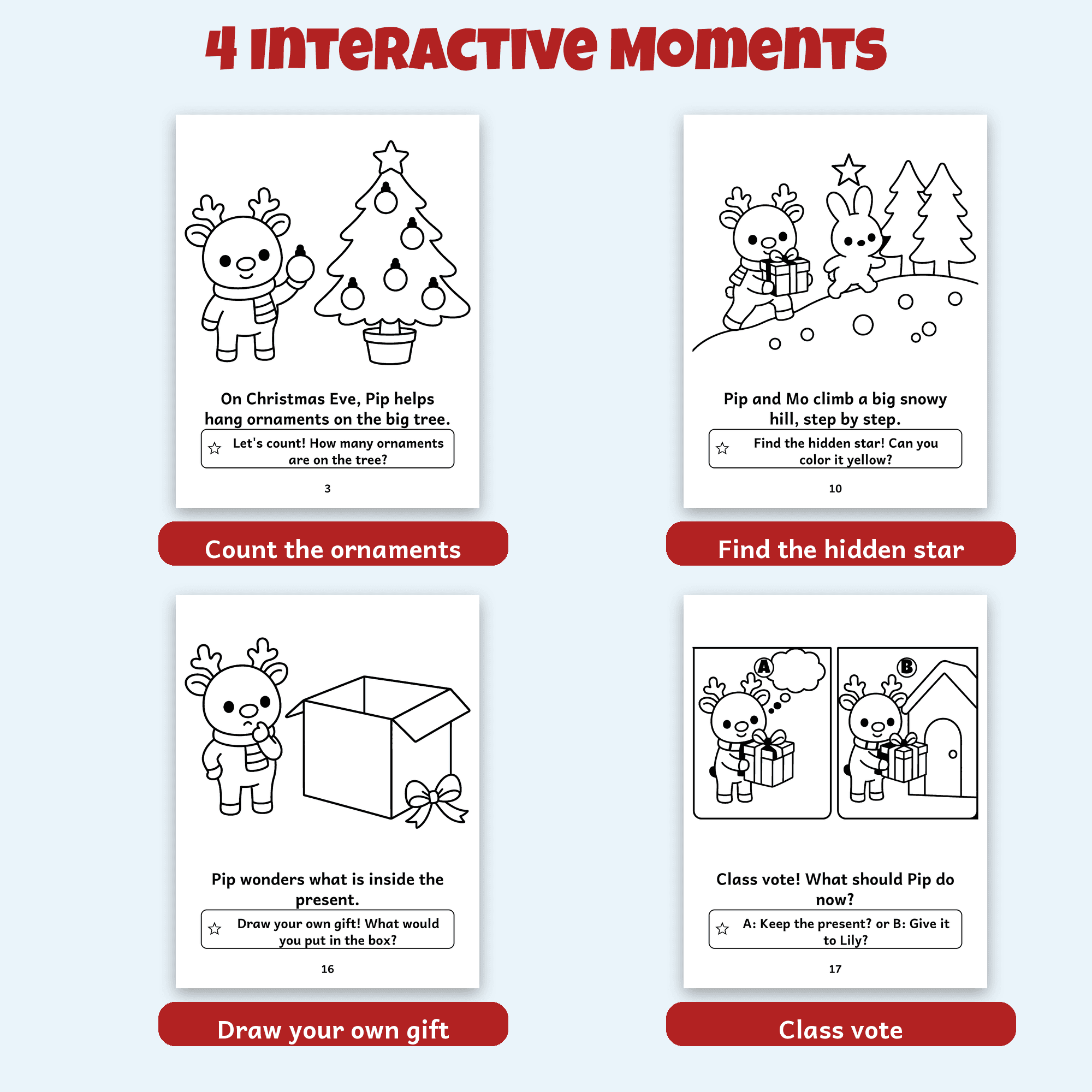 Pip and the Lost Present — Classroom Christmas Coloring Storybook (Read-Along + Teacher Guide) sample page 3